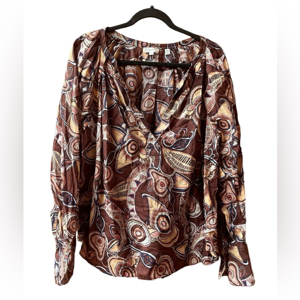 A.L.C. Designer Airy Cotton Long Sleeve Blouse Brown Nomad Top Size: 8